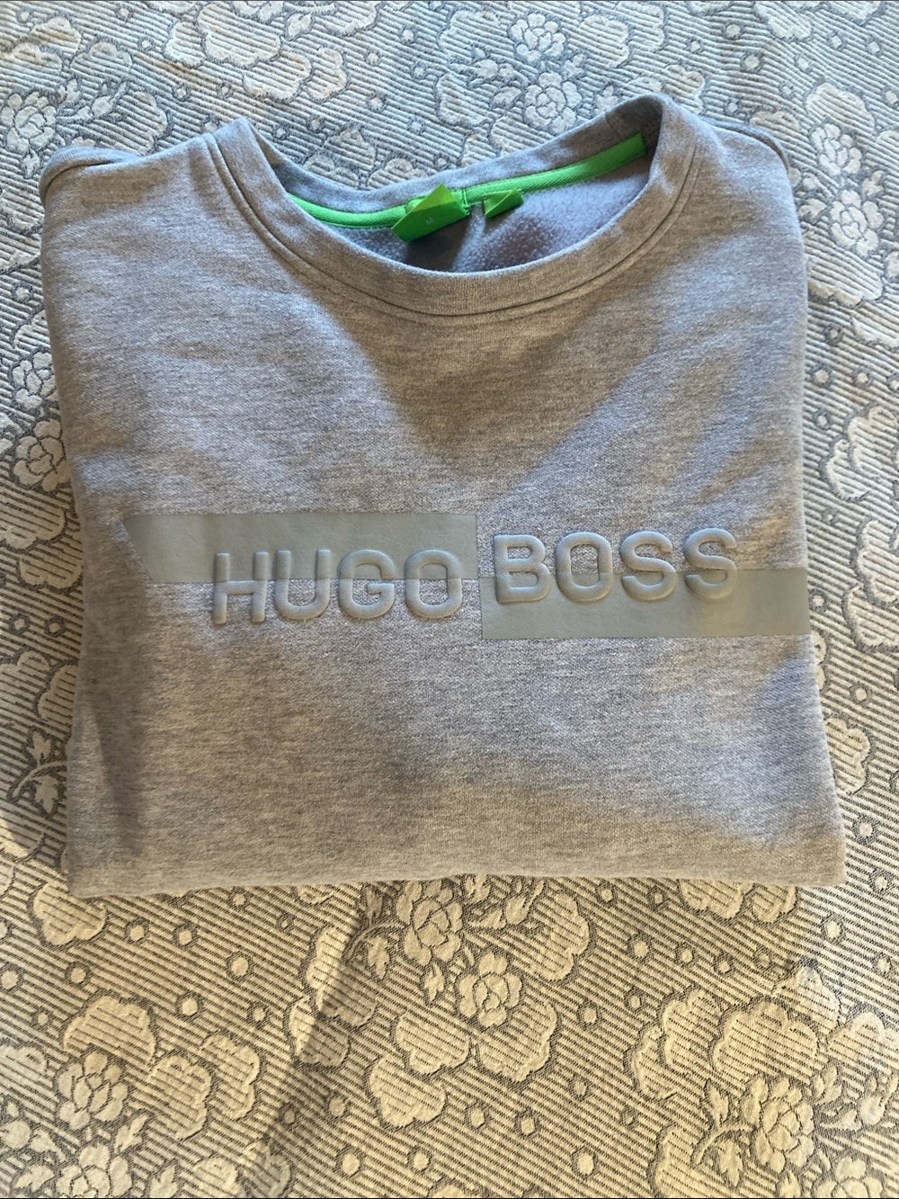 Hugo Boss Light Gray Crewneck Sweatshirt with Embossed Logo